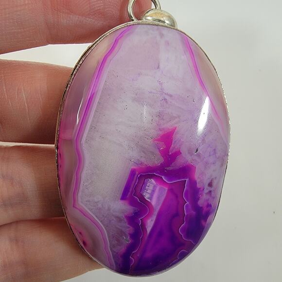 Handmade Silver Pendant with Polished Purple Agate Slice - Picture 8 of 10